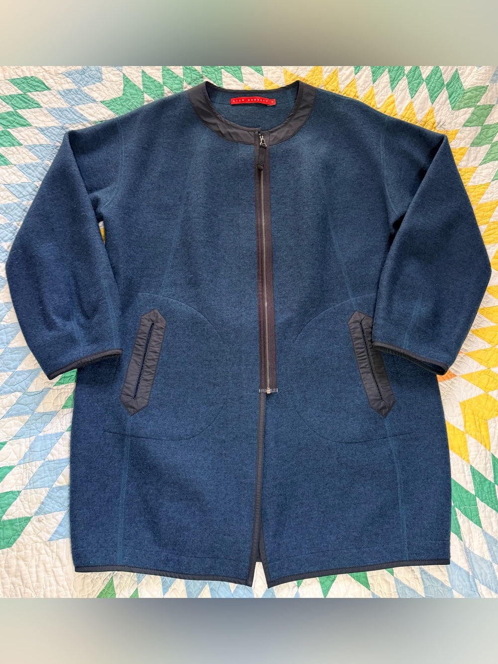 Ryan Roberts Navy Wool Swing Coat — Rare 1st Sample, Sz S